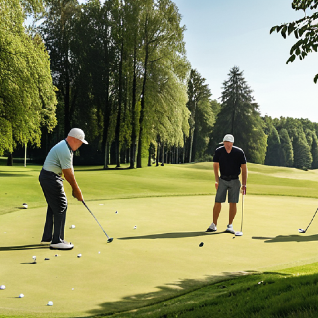 **A sunny golf course in Poland. A diverse group of people are laughing and enjoying a casual round of golf together. Focus on the relaxed atmosphere and accessibility of the sport for everyone, not just the wealthy.**